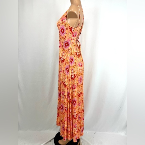 Kaos Jeans NEW Womens Sz 8 Orange Red Print 100% Viscose Maxi Dress Strappy Back - Picture 5 of 15
